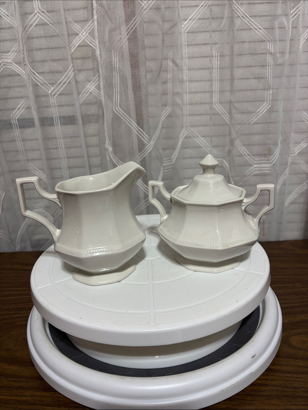 Johnson Brother Heritage White Ceramic Creamer and Sugar Bowl Set